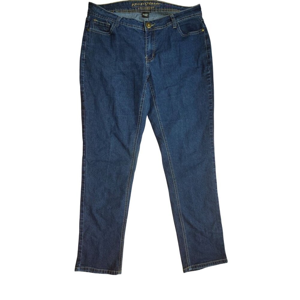 Ashley Stewart Womens Ankle Skinny Jeans Size 12W Dark Blue Denim